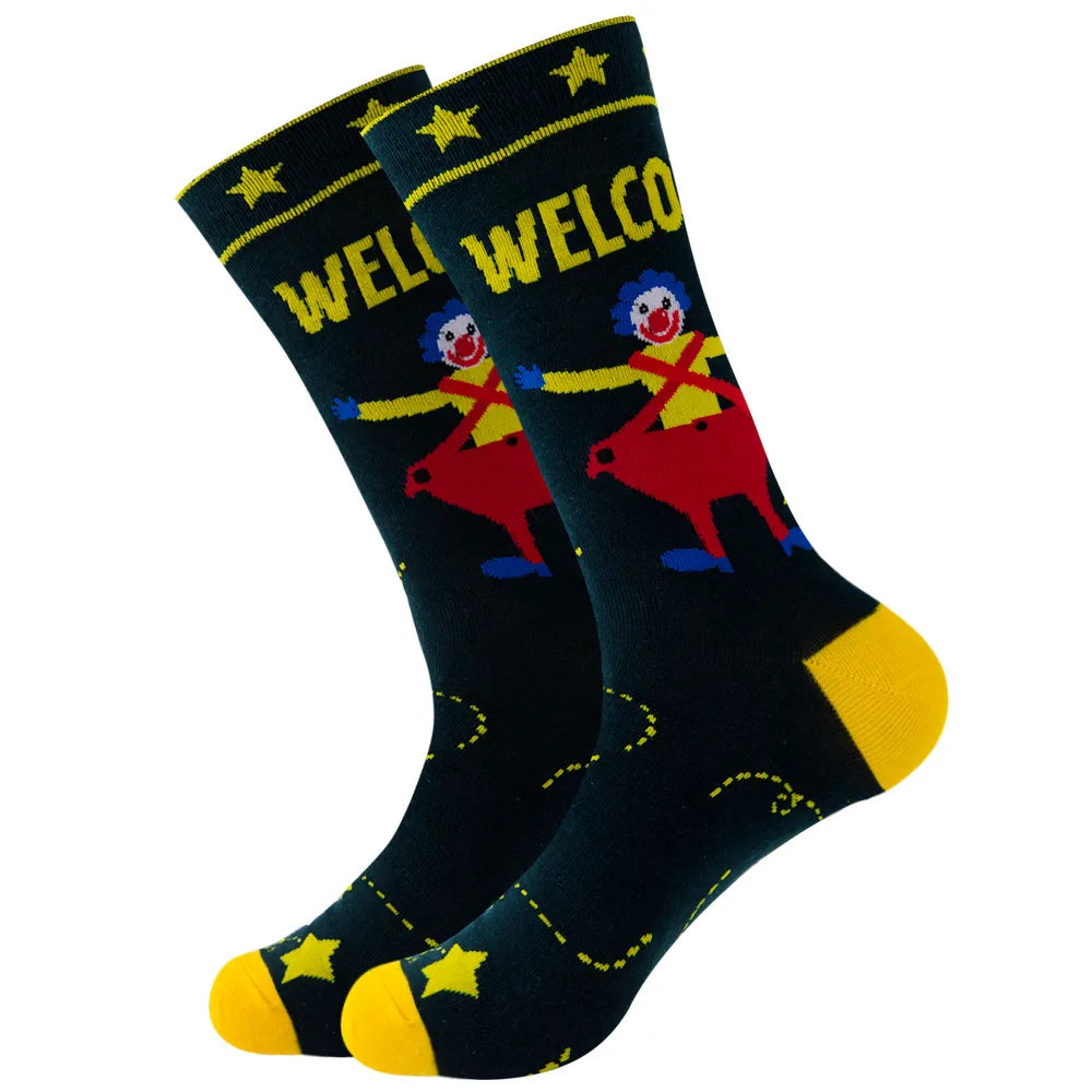 Unisex Retro Geometric Letter Astronaut Cotton Crew Socks A Pair