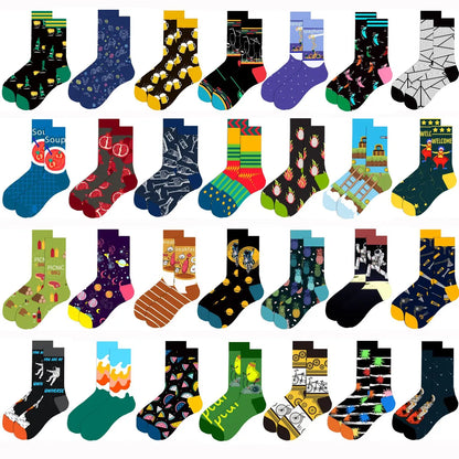 Unisex Retro Geometric Letter Astronaut Cotton Crew Socks A Pair