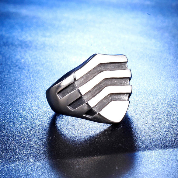 Unisex Retro Geometric Stainless Steel Ring With Bold Statement Design And Oilfinished Surface