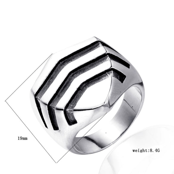 Unisex Retro Geometric Stainless Steel Ring With Bold Statement Design And Oilfinished Surface