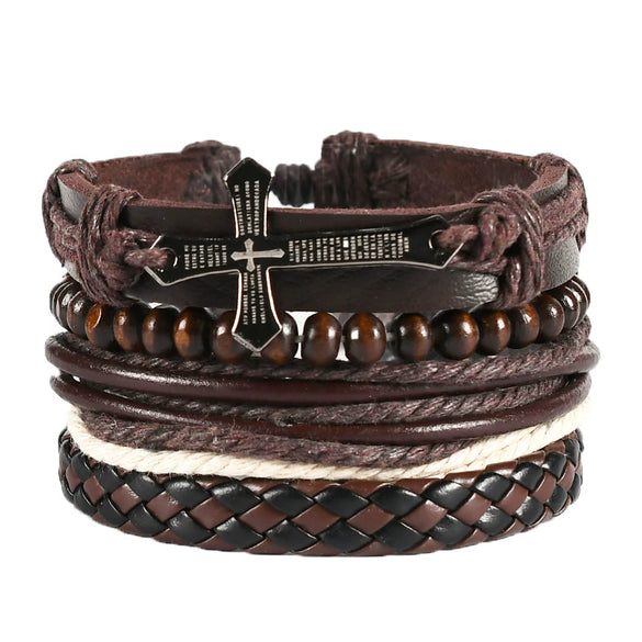 Unisex Retro Handmade Alloy And Leather Wings Bracelet