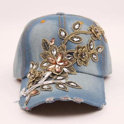 Unisex Retro Solid Color Rhinestone Baseball Cap