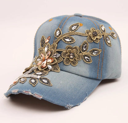 Unisex Retro Solid Color Rhinestone Baseball Cap