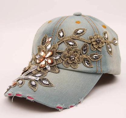 Unisex Retro Solid Color Rhinestone Baseball Cap