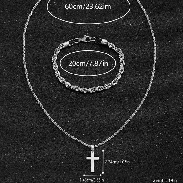 Unisex Retro Twist Chain Stainless Steel Cross Pendant Jewelry With Polishing