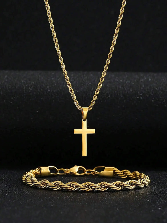 Unisex Retro Twist Chain Stainless Steel Cross Pendant Jewelry With Polishing