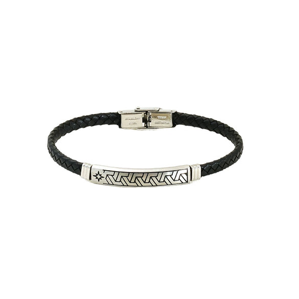 Unisex Rhombus Pattern Titanium Steel Electroplated Couple Leather Bracelet Trendy Jewelry Accessories