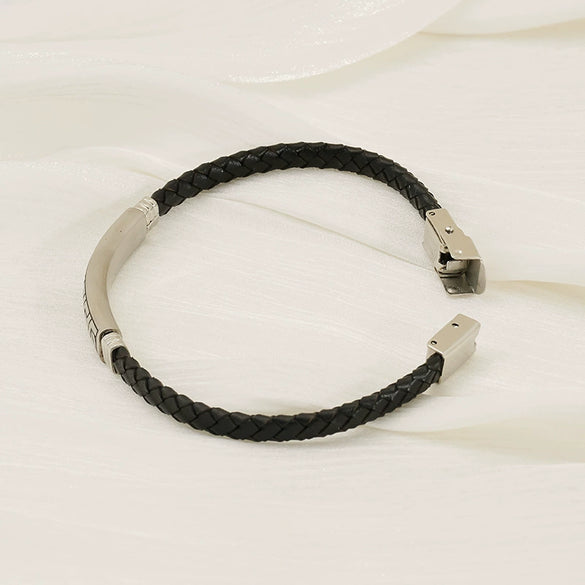 Unisex Rhombus Pattern Titanium Steel Electroplated Couple Leather Bracelet Trendy Jewelry Accessories