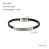 Unisex Rhombus Pattern Titanium Steel Electroplated Couple Leather Bracelet Trendy Jewelry Accessories