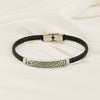 Unisex Rhombus Pattern Titanium Steel Electroplated Couple Leather Bracelet Trendy Jewelry Accessories
