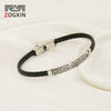 Unisex Rhombus Pattern Titanium Steel Electroplated Couple Leather Bracelet Trendy Jewelry Accessories