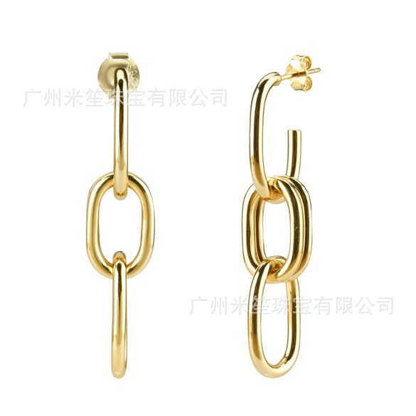 Unisex S925 Sterling Silver Oval Ear Buckle Earrings In Cold Metal Style With Geometric Design And Electroplating