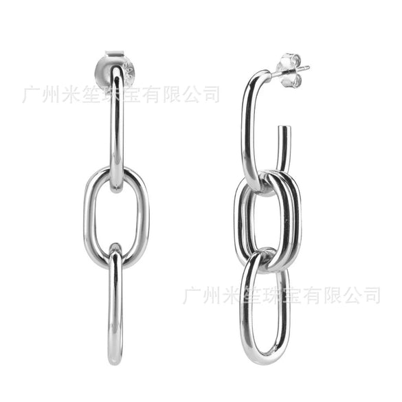 Unisex S925 Sterling Silver Oval Ear Buckle Earrings In Cold Metal Style With Geometric Design And Electroplating