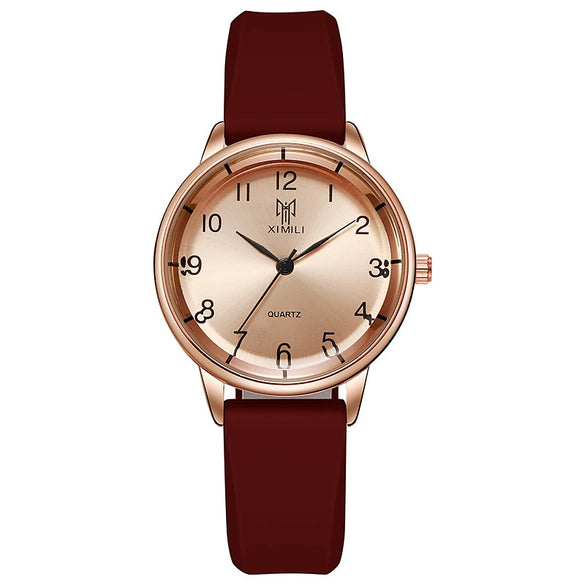 Unisex Silicone Alloy Iron Plain Glass Mirror Round Quartz Student Watch Leisure Style Spiral Crown Pin Buckle