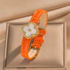 Unisex Simple Electroplated Stainless Steel And Genuine Leather Watch Strap With Bamboo And Flower Patterns