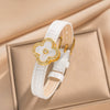 Unisex Simple Electroplated Stainless Steel And Genuine Leather Watch Strap With Bamboo And Flower Patterns