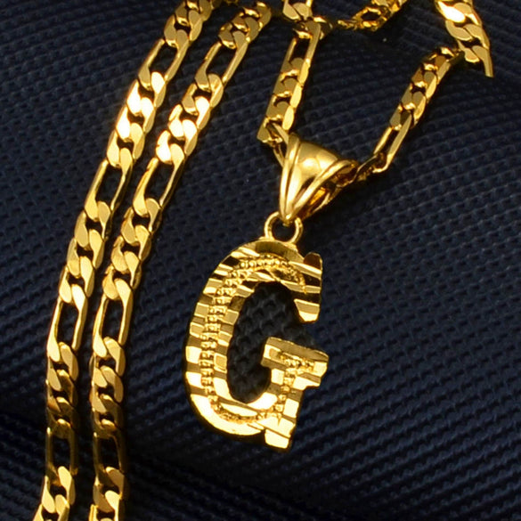 Unisex Simple Punk Cuban Letter Necklace Electroplated Copper Water Wave Chain Alphabet Pendant Necklace