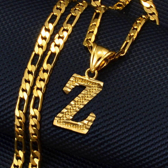 Unisex Simple Punk Cuban Letter Necklace Electroplated Copper Water Wave Chain Alphabet Pendant Necklace