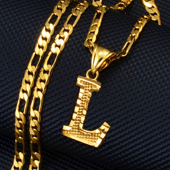 Unisex Simple Punk Cuban Letter Necklace Electroplated Copper Water Wave Chain Alphabet Pendant Necklace