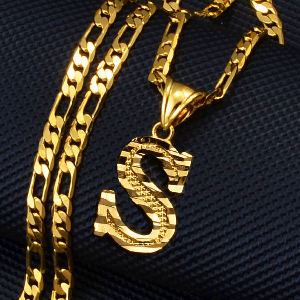 Unisex Simple Punk Cuban Letter Necklace Electroplated Copper Water Wave Chain Alphabet Pendant Necklace