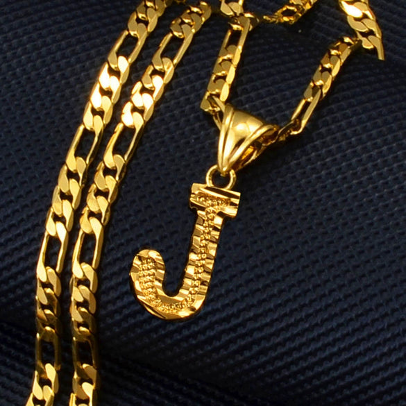 Unisex Simple Punk Cuban Letter Necklace Electroplated Copper Water Wave Chain Alphabet Pendant Necklace
