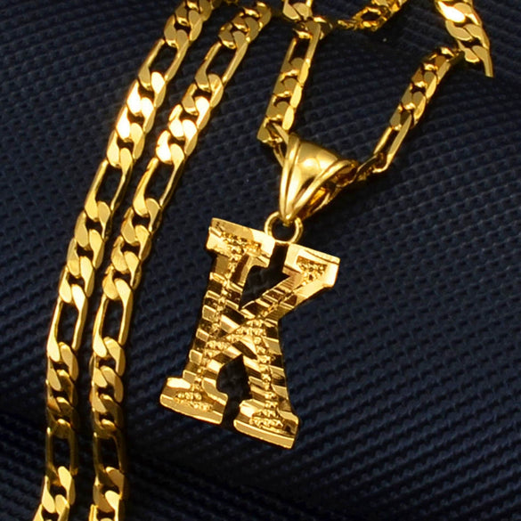Unisex Simple Punk Cuban Letter Necklace Electroplated Copper Water Wave Chain Alphabet Pendant Necklace