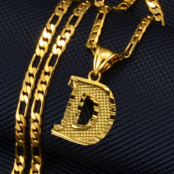 Unisex Simple Punk Cuban Letter Necklace Electroplated Copper Water Wave Chain Alphabet Pendant Necklace