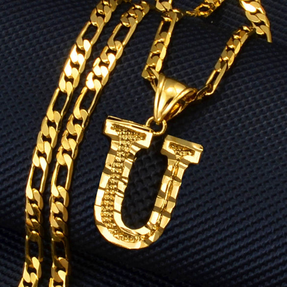 Unisex Simple Punk Cuban Letter Necklace Electroplated Copper Water Wave Chain Alphabet Pendant Necklace