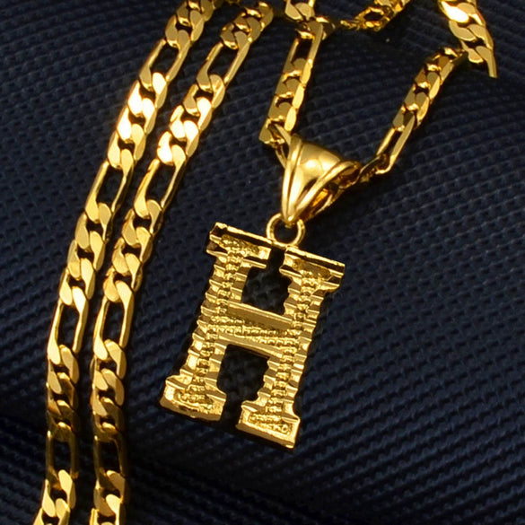 Unisex Simple Punk Cuban Letter Necklace Electroplated Copper Water Wave Chain Alphabet Pendant Necklace