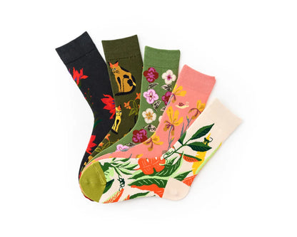 Unisex Simple Style Artistic Color Block Flower Cotton Crew Socks A Pair