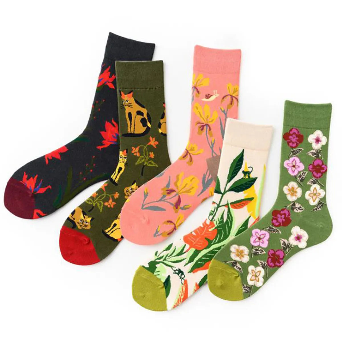 Unisex Simple Style Artistic Color Block Flower Cotton Crew Socks A Pair