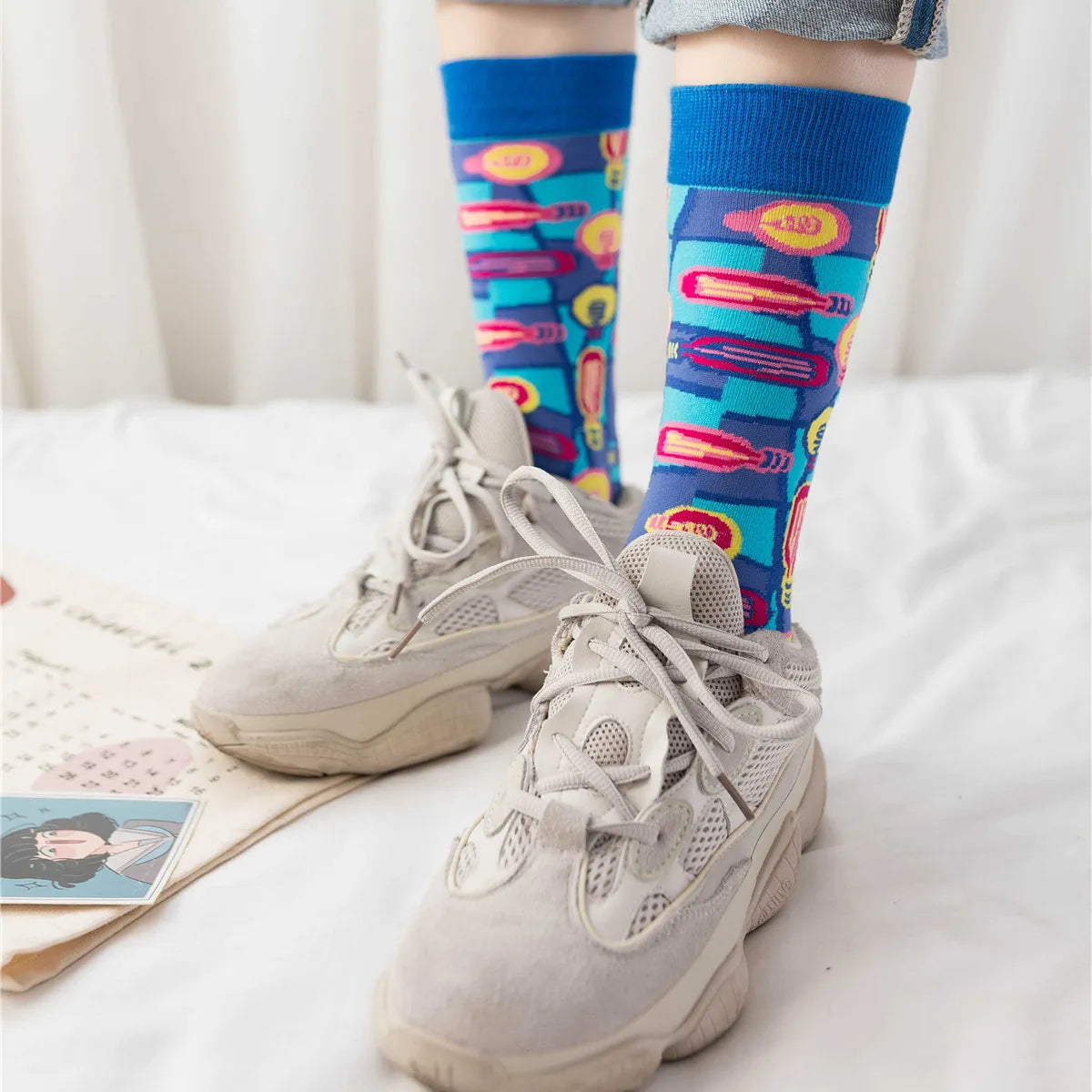 Unisex Simple Style Multicolor Cotton Crew Socks A Pair