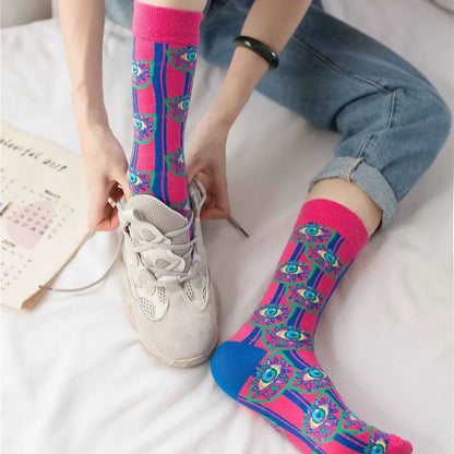 Unisex Simple Style Multicolor Cotton Crew Socks A Pair