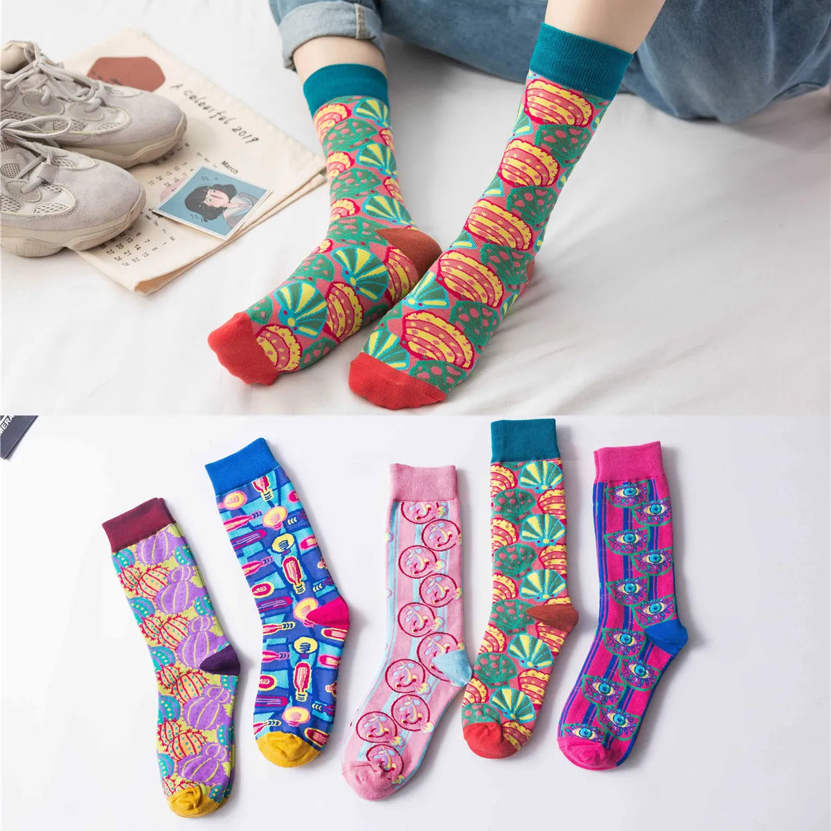 Unisex Simple Style Multicolor Cotton Crew Socks A Pair