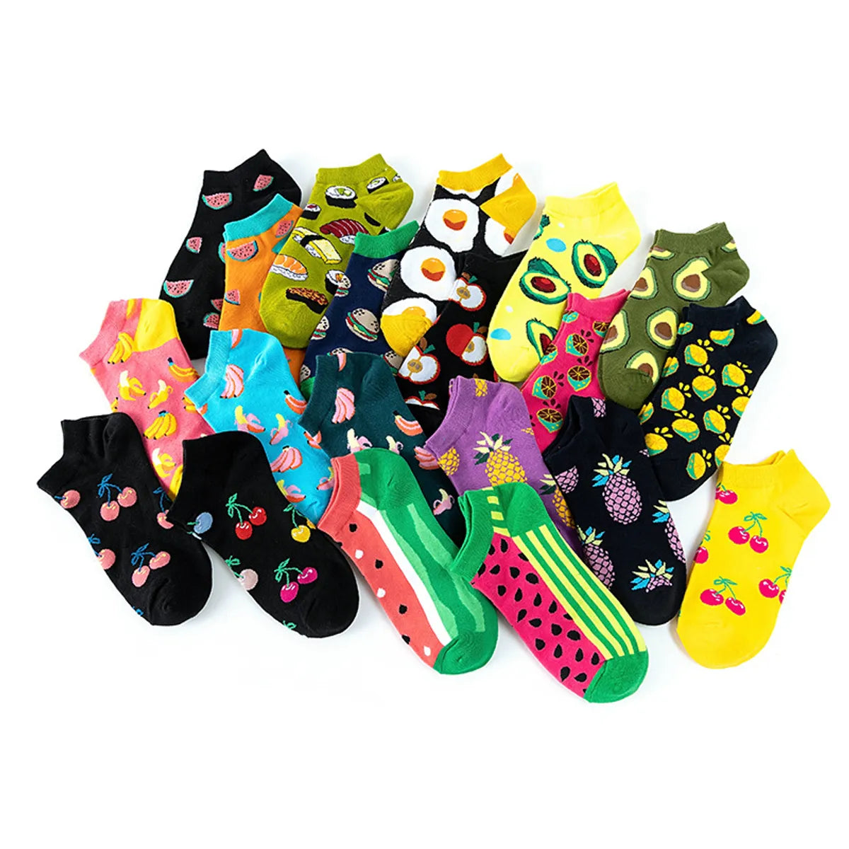 Unisex Sports Cartoon Fruit Cotton Jacquard Ankle Socks 1 Set