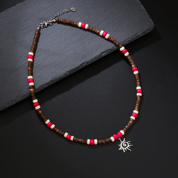 Unisex Sports Style Titanium Steel And Stainless Steel Rice Bead Chain Clavicle Necklace With Geometric Design By Seiko