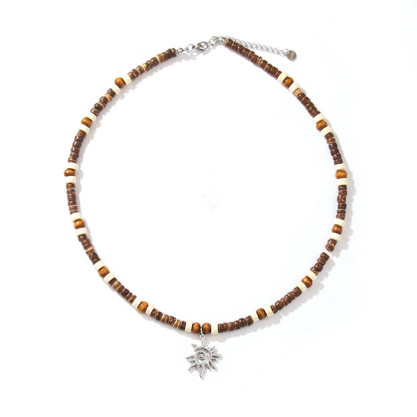 Unisex Sports Style Titanium Steel And Stainless Steel Rice Bead Chain Clavicle Necklace With Geometric Design By Seiko