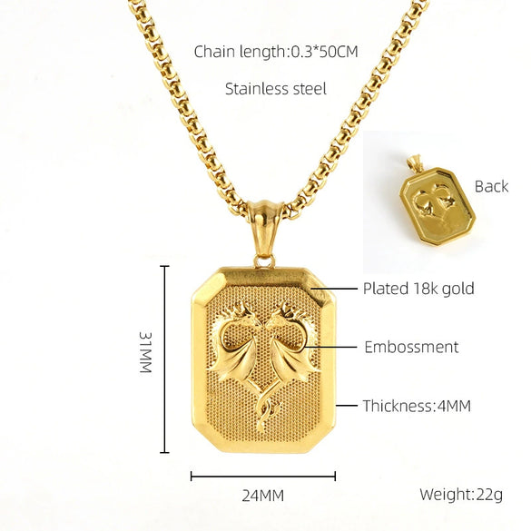 Unisex 316L Stainless Steel And Silver Necklace With Geometric Cross Pendant And Square Pearl Chain Electroplated Retro Hip Hop Style