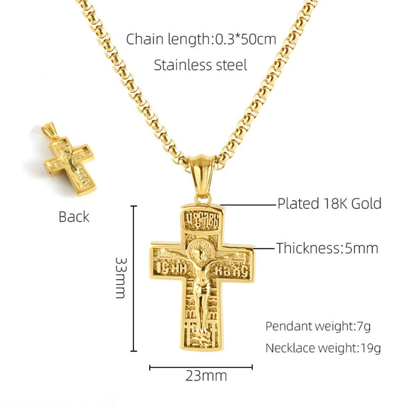Unisex 316L Stainless Steel And Silver Necklace With Geometric Cross Pendant And Square Pearl Chain Electroplated Retro Hip Hop Style