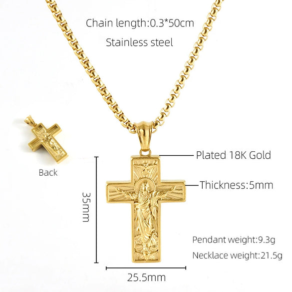 Unisex 316L Stainless Steel And Silver Necklace With Geometric Cross Pendant And Square Pearl Chain Electroplated Retro Hip Hop Style