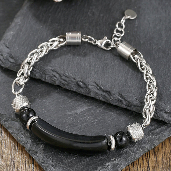 Unisex Stainless Steel And Turquoise Geometric Handmade Beaded Bracelet
