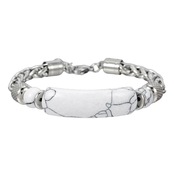 Unisex Stainless Steel And Turquoise Geometric Handmade Beaded Bracelet