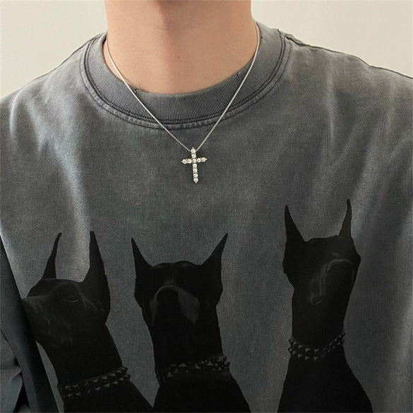 Unisex Stainless Steel Cross And Star Pendant Collarbone Necklace With Irregular Geometric Design And Enhanced Color Retention Finish