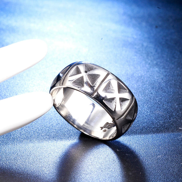 Unisex Stainless Steel Cross Ring With Geometric Hip Hop Style And Fixed Unadjustable Band Design