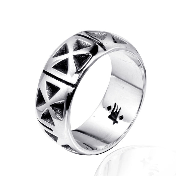 Unisex Stainless Steel Cross Ring With Geometric Hip Hop Style And Fixed Unadjustable Band Design