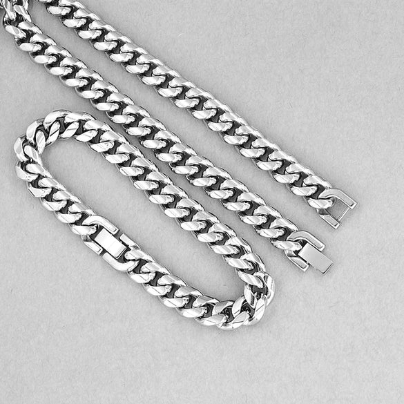 Unisex Stainless Steel Cuban Chain Bracelet With Jewelry Clasp Polished Geometric Link Design