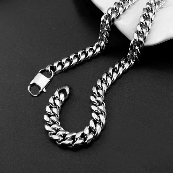 Unisex Stainless Steel Cuban Link Chain Bracelet And Necklace With Polished Star Pendant Sporty Jewelry
