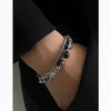 Unisex Stainless Steel Double Layer Chain Bracelet With Geometric Crackle Beads And Electroplated Fashion Design