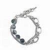 Unisex Stainless Steel Double Layer Chain Bracelet With Geometric Crackle Beads And Electroplated Fashion Design