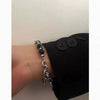 Unisex Stainless Steel Double Layer Chain Bracelet With Geometric Crackle Beads And Electroplated Fashion Design